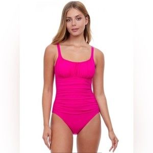 Profile by Gottex Tutti Frutti Peasant Shirred One Piece Swimsuit size 10E NWT